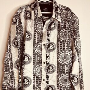 BLK DNM Gray and White Geometric Shirt